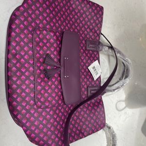 Vera Bradley New Tassel Tote plum studs faux leather travel bag.